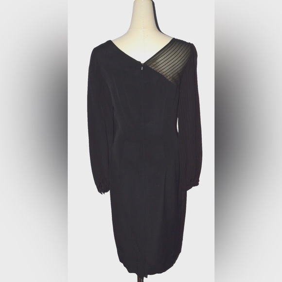 ALBERT NIPON NEW SZ 4 S SMALL BLACK ONE SHOULDER SLEEVE SHEER DRESS BOW DECOR - Picture 3 of 11